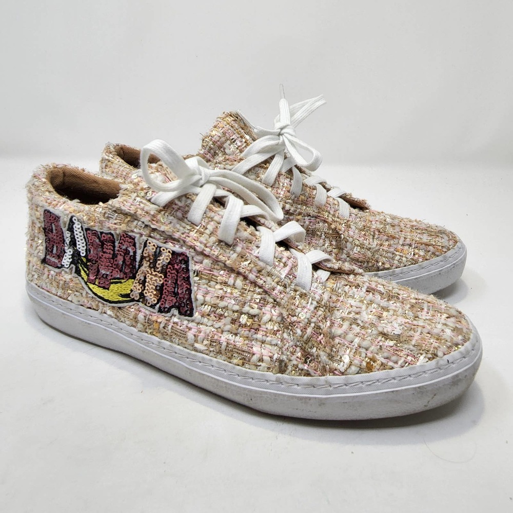 Zara TRF Women's Brown Pink Tweed Banana Sequin Fashion Sneakers Size 38 US 7.5